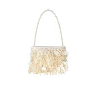 CTTOVIS Shell Sequin Evening Bag Sparkly Clutch Purse with Pearl Handle & Chain Formal Wedding Prom Bridesmaid Handbag, White