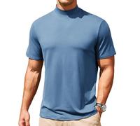 CTU Mens Mock Turtle Neck T Shirt Summer Short Sleeve Stretchy Tee Slim Fit Pullover Undershirt Solid Tops Blue XXL