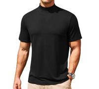 CTU Mens Mock Turtle Neck T Shirt Summer Short Sleeve Stretchy Tee Slim Fit Pullover Undershirt Solid Tops Black XL