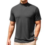 CTU Mens Mock Turtle Neck T Shirt Summer Short Sleeve Stretchy Tee Slim Fit Pullover Undershirt Solid Tops Grey XXL