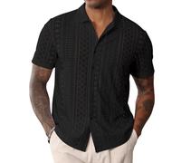 CTU Mens Short Sleeve Shirt Button Down Cuban Collared Shirts Casual Summer Beach Shirt Black