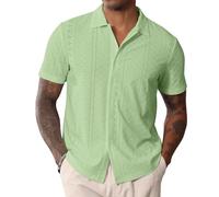 CTU Mens Short Sleeve Shirt Button Down Cuban Collared Shirts Casual Summer Beach Shirt Green