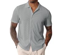 CTU Mens Short Sleeve Shirt Button Down Cuban Collared Shirts Casual Summer Beach Shirt Grey