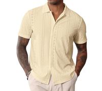 CTU Mens Short Sleeve Shirt Button Down Cuban Collared Shirts Casual Summer Beach Shirt Khaki