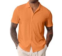 CTU Mens Short Sleeve Shirt Button Down Cuban Collared Shirts Casual Summer Beach Shirt Orange