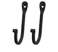 CTW 720002 Early American Single Prong Wrought Iron Hooks, Set of 2 - Rustic Curved Metal Fasteners - Decorative Colonial Wall Décor