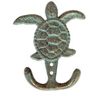 CTW Home Collection Cast Iron Sea Turtle Double Hook Cast Iron Hooks Bronze with Green Verdigris Patina Great Gift 3.5" W X 4.5" H (Turtle Hook, 1PC)