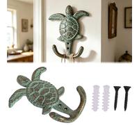 CTW Home Collection Cast Iron Sea Turtle Double Hook Cast Iron Hooks Bronze with Green Verdigris Patina Great Gift 3.5" W X 4.5" H (Turtle Hook, 1PC)