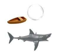 CTWPets Floating Aquarium Creatures - 2 Pack Shark with Nano Boat | Suspended Fish Tank Decor with Clear Floating Ball & String Betta Fish Decor (Great White Shark)