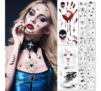 Ctxtqtdt 12 Sheets Spider Tattoos Halloween, Halloween Temporary Tattoos, Halloween Stickers for Face, Crawling Spider Tattoos for Halloween Costume Makeup Party (Spider)