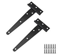 Ctyjia 2 Pcs Black Iron T-Shape T-Hinges, Rustic Finish, 6 Inch (150mm), Surface Mount, Smooth 270° Swivel, Suitable for Sheds, Gates, Fence