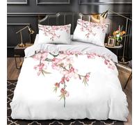 CTYQKZVPM Pink blossoms 3D Digital Print Quilt Cover 3pcs Microfibre Anti-Fade Breathable Watercolor floral design Comforter Cover 2 Pillowcases Zip Closure Bed Set Teenagers Adults Double（200x200cm）