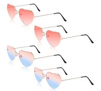 CTYUEYUN 4 PCS Heart Shaped Sunglasses,Metal Frame Heart Party Glasses Hippie Specs Glasses,90s Vintage Eyewear Shaped Sunglasses for Mardi Gras Summer Party Beach