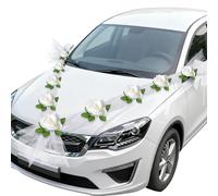 CTYUEYUN Wedding Car Decorations, 9 Imitation Silk Chiffon Roses with Suction Cups, 2 x 1.6 m Long Ribbons, 2 x Bows. Suitable for DIY Wedding Car Decoration,Decorate the Wedding Venue