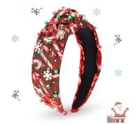 CTZENWAY Christmas Headband for Women, Candy Canes Rhinestone Wide Jeweled Knotted Headband, Crystal Beaded Snowflake Top Knot Embellished Hair Accessories - Brown