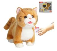 CU-MATE Electronic Walking Cats, Realistic Interactive Pet Toy, Walking, Barking,Wagging Tail & Talking, Gifts for Boys and Girls (Electric Golden British Shorthair Cat)