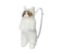 CU-MATE Plush Cat Backpack, Lifelike White Stuffed Animal Bag, Large Handmade Cute Cat Shaped Bag