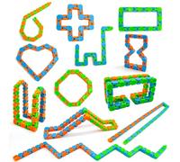 Cuackamily 12 Pack 24 Links Wacky Tracks Snap and Click Fidget Toys, Multicolor Finger Sensory Toys Set, Educational Snake Puzzles for Stress Relief Party Bag Fillers and Party Favours for Kids Adults