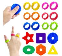 Cuackamily 18PCS Fidget Sensory Toys for Autism ADHD, 12 PCS Fidget Rings and 6 PCS Sensory Stone for Kids Adults, Rings Anxiety Anti Stress Relief Finger Toys Worry Stones Classroom Birthday Gifts