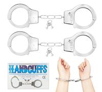 Cuackamily 2 PCS Kids Metal Hand Cuffs Set, Police Pretend Play Toys Police Handcuffs Toy, Metal Handcuffs Toy with Key for Police Cosplay Gift Masquerade Party Favor Costume for Adults and Kids