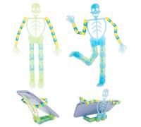 Cuackamily 2Pcs Links Wacky Tracks and Click Fidget Toys Skeleton Smartphone Holder,Adjustable Luminous Stand Skeleton Party Bag Fillers, Skull Ornament Phone Stand Desk Decor Halloween Decor Gifts