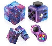 Cuackamily 3-Piece Fidget Toy Set - Galaxy Fidget Cube, Pad, Infinity Cube - Stress & Anxiety Relief for ADHD, ADD, Autism, Adults & Kids