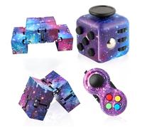 Cuackamily 3-Piece Fidget Toy Set - Galaxy Fidget Cube, Pad, Infinity Cube - Stress & Anxiety Relief for ADHD, ADD, Autism, Adults & Kids