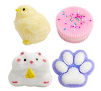 Cuackamily 4 PCS Squishy Toys Set, Taba Squishy Set Biscuit Cat Paw Chick Hamster, Fufu Squishy Squeeze Toy Stress Relief Sensory Fidget Toys for Children Adults Party Favors Christmas Birthday Gifts