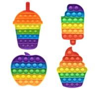 Cuackamily 4PCS Pop Bubble Fidget Toys Set, Push Silicone Rainbow Poppet Sensory Relief toy, Ice cream*2, Apple, Cup, Poppet bubble Anxiety Autism Relief Toy Filler Birthday Gift for Kids and Adults