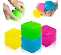 Cuackamily 4pcs Stress Ball Cube Squishy, Ice Cube Sensory Fidget Toys for Kids Adults, Squeeze Anxiety Stress Relief for Autism ADHD, Christmas Birthday Party Basket Stuffer Filler Gift for Boy Girl