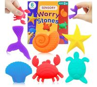 Cuackamily 6pcs Textured Worry Stones,Sensory Fidget Toys,Ocean Animal Emotional Support Toys Special Needs Stress Autism Anxiety Relief Learning Gift Toys Toddler Kids Adults Classroom