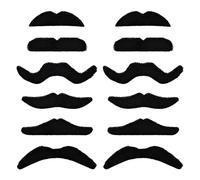 Cuackamily Fake Moustache Set, 12 PCS Black False Moustache, Fancy Dress Stick On Moustache Pack Novelty, Masquerade Party Favor Costume and Performance Joke False Moustache for Adults and Kids