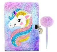 Cuackamily Unicorn Notebook,Secret Diary for Girls,Plush Journal with Lock,Sparkly Unicorn Diary set with Pen,A5 Writing Drawing Notepad Stationary Set Toys Gift for 6 7 8 9 Year Old Kids Girls Boys