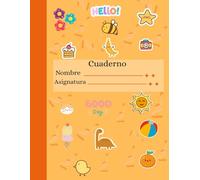 Cuaderno infantil con rayas | Diseño kawaii con frutas, animales y pegatinas divertidas: Libreta escolar para niños y niñas con adorables ilustraciones.