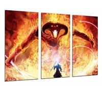 Cuadros Camara MULTI Wood Printings Art Print Box Framed Picture Wall Hanging - Gandalf Fight Demon of Fire, (Total Size: 38,2" x 24,4"), Framed And Ready To Hang - ref. 26598