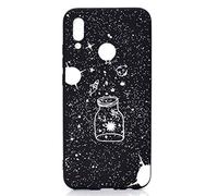 CUAgain Compatible with Huawei Honor 10 Lite/P Smart 2019 Case Silicone Black Cute Pattern Design P Smart 2019 Cover Ultra Thin Slim Protective Pretty Bumper for Girls Boys Men Women,Wishing bottle