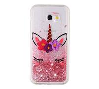 CUAgain Compatible with Samsung Galaxy A5 2017 Case Clear Silicone 3D Glitter Sparkle Galaxy A5 2017 Cover Liquid Transparent Bumper Shockproof for Girls Boys Women Men,Pink unicorn