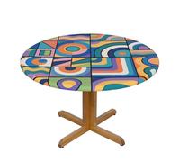 CUAXINHM Elastic Hem European Tablecloth 48in/54in - Waterproof Oilproof Print for Beer Gardens & Outdoor Dining (Abstract Geometric G,M)