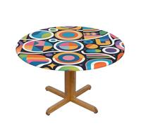CUAXINHM Elastic Hem European Tablecloth 48in/54in - Waterproof Oilproof Print for Beer Gardens & Outdoor Dining (Abstract Geometric B,M)