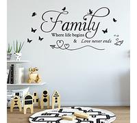 Cuayaes Family Where Life Begins and Love Never Ends Sayings Wall Stickers Family Letter Quote Removable Vinyl Decal Art Mural Wall Decor for Living Room Bedroom Kitchen