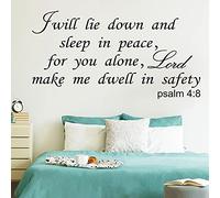 Cuayaes I Will Lie Down and Sleep in Peace for You Alone Lord Make Me Dwell in Safety Wall Decals Bible Verse Religious Quotes Scripture Bedroom Christian Home Art Decor Vinyl Stickers