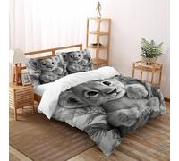 Cub Lion Leafy Bedding Set for Comforter Polyester Animals Duvet Cover 3 Piece for Children Teens And Adults -2 Pillow Shams, Double（200x200cm）