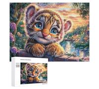Cub on Bricks with River Sunset 500 Piece Jigsaw Puzzle for Teens 14+ After-school Activity Logic Skill Development Gift for Learning 500 PCS
