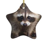 Cub Raccoon Christmas Ceramic Star Ornament with Hanging Ribbon, Holiday Hanging Decoration for Tree & Home