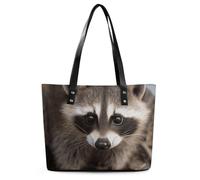 Cub Raccoon Leather Tote Bag for Women Work Shoulder Purses with Zipper Waterproof Large Computer Shoulder Bag Fashion Ladies Shoulder Handbag Reusable Shopping Bags