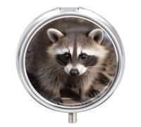 Cub Raccoon Pill Box 3 Compartment Portable Round Pill Organizer Leak-Proof Lightweight Daily Compact Travel Pill Case for Vitamins Supplements Medication
