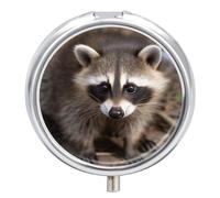 Cub Raccoon Pill Box for Pocket Round Pill Box 3 Compartment Decorative Portable Travel Pill Holder Tablet Vitamin Organizer Mini Pill Case