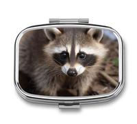 Cub Raccoon Pill Box for Pocket Square Pill Box 2 Compartment Decorative Portable Travel Pill Holder Tablet Vitamin Organizer Mini Pill Case