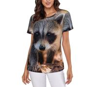 Cub Raccoon Women's Short-Sleeve T Shirts Cute Comfy Elasticity Round Neck Summer Tops Black