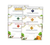 Cub Rank Certificate of Achievement Awards 30pk 8.5x11” 5 of Each Scout Honor Wolf Tiger Lion Camping Leader Pack Master Badge